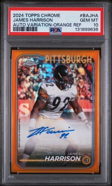 2024 Topps Chrome Base Autographs Variations Orange Refractor James Harris #BAJHA /25 PSA 10