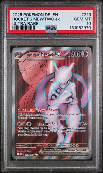 2025 Pokemon Destined Rivals Ultra Rare Team Rocket's Mewtwo Ex #213 PSA 10