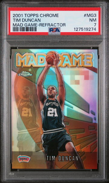 2001 Topps Chrome Mad Game Refractor Tim Duncan #MG3 PSA 7