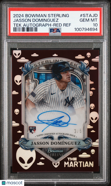 2024 Bowman Sterling Sterling Tek Autographs Jasson Dominguez #STAJD Red Ref /5 PSA 10