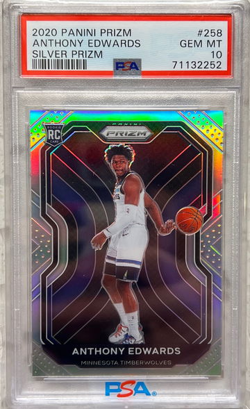 ANTHONY EDWARDS PSA 10 2020 PANINI PRIZM BASKETBALL #258 ROOKIE SILVER RC