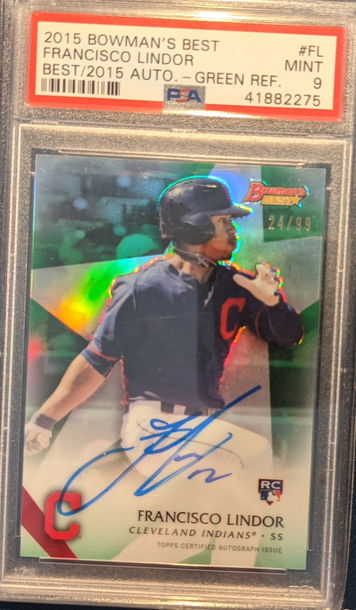 2015 Bowman's Best Francisco Lindor Best of 2015 Rookie Autograph Green Refractor /99 PSA 9