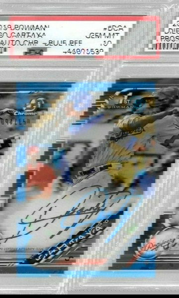 2019 Bowman Chrome Baseball Diego Cartaya Blue Refractor Auto 094/150 PSA 10