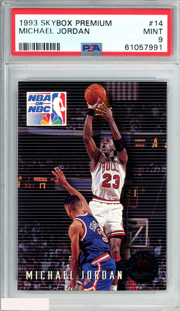 1993 SKYBOX PREMIUM MICHAEL JORDAN #14 NBA ON NBC BULLS HOF PSA 9 MINT