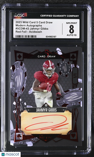 2023 Wild Card 5 Card Draw Jahmyr Gibbs #5CDM-43 Red Foil - Acidwash /1 Modern Autographs CGC 8