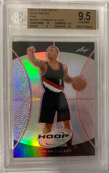 2012-13 leaf metal hoop matrix pink #HMDL Damian lillard 9.5 gem mint 01/25 pop 4 none higher