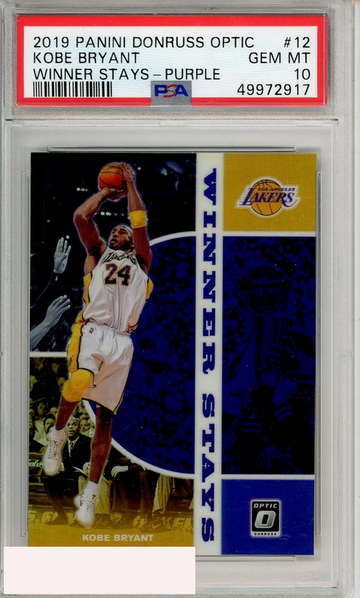 2019 PANINI DONRUSS OPTIC WINNER STAYS KOBE BRYANT #12 PURPLE PSA 10 GEM MT