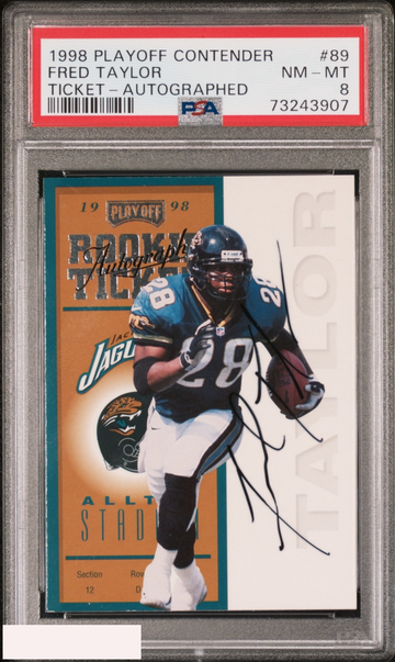 1998 PLAYOFF CONTENDERS TICKET FRED TAYLOR #89 AUTOGRAPHED RC PSA 8 NM-MT