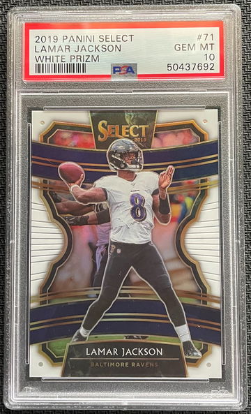2019 Lamar Jackson Panini select White Prizm /35 PSA 10