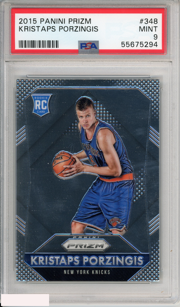 2015 PANINI PRIZM KRISTAPS PORZINGIS #348 ROOKIE NEW YORK KNICKS RC PSA 9 MINT