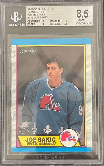 Joe Sakic 1989-90 O-Pee-Chee Tembec Test Set White Back Rookie Card RC #113 BGS 8.5 Extremely Rare!