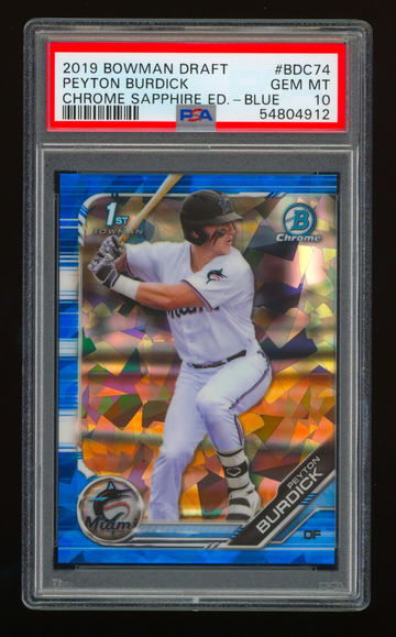 2019 Bowman Chrome PEYTON BURDICK Blue Sapphire Edition PSA 10 RC #09/99 Pop 3 Miami Marlins