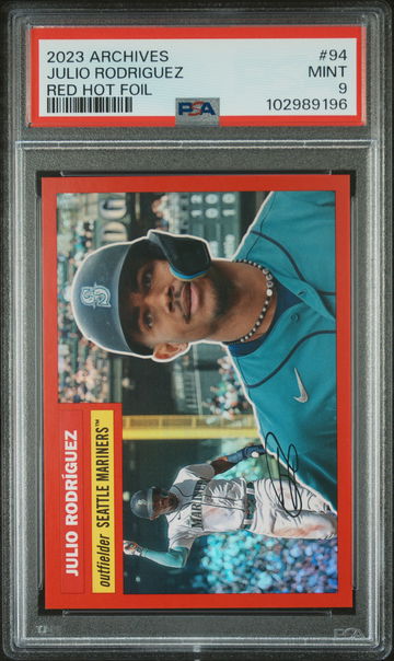 2023 Topps Archives Red Hot Foil Julio Rodriguez #94 /50 PSA 9