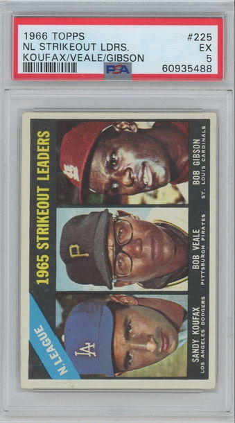 1966 Topps #225 Koufax/Veale/Gibson PSA 5 EX NL Strikeout Leaders