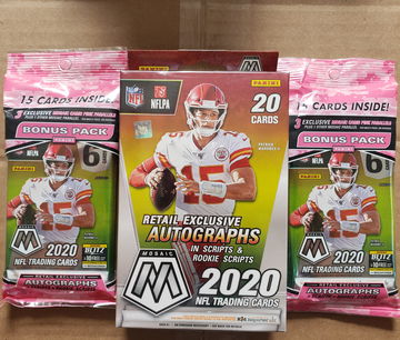 2020 nfl mosaic hanger box and 2 cello packs