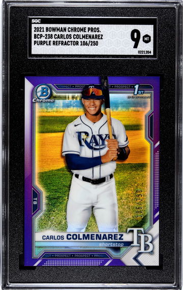 2021 Bowan Chrome Prospects Carlos Colmenarez Purple Refractor /250 SGC Mint 9