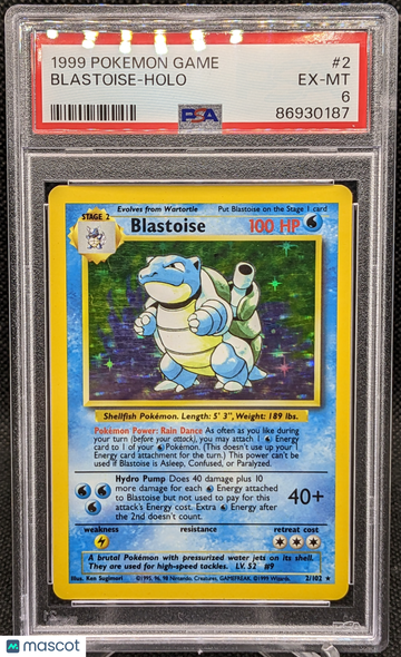 1999 Pokemon Blastoise Holo #2 PSA 6