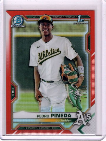 Pedro Pineda TRUE ORANGE REFRACTOR 2021 Bowman Chrome 1st 10/25 BCP216 Athletics