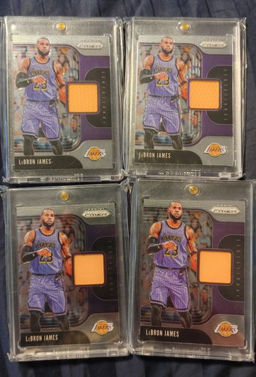 4X Lot!! 2019-20 Prizm LeBron James GAME WORN Patch from 1st year with Lakers
