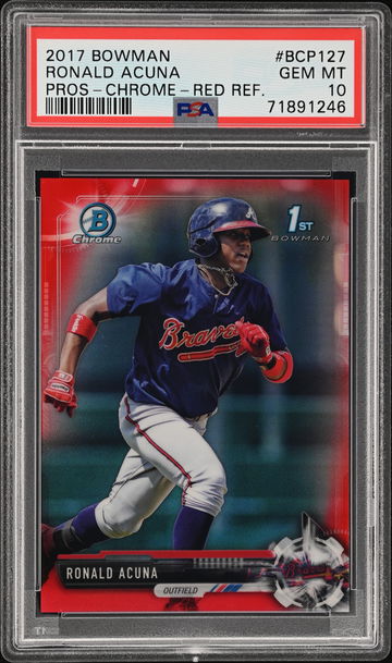 2017 Bowman Prospects BCP127 Ronald Acuna Chrome-Red Refractor PSA 10