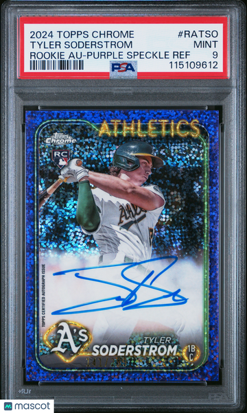 2024 Topps Chrome Rookie Autographs Tyler Soderstrom #RATSO Purple Speckle Ref /209 PSA 9