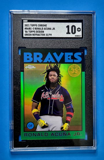 2021 TOPPS CHROME RONALD ACUNA JR.  '86 TOPPS DESIGN GREEN REFRACTOR 22/99