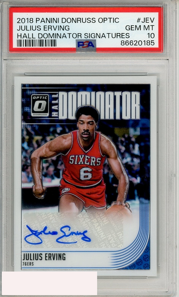 2018 PANINI DONRUSS OPTIC HALL DOMINATOR SIGNATURES JULIUS ERVING #JEV PSA 10