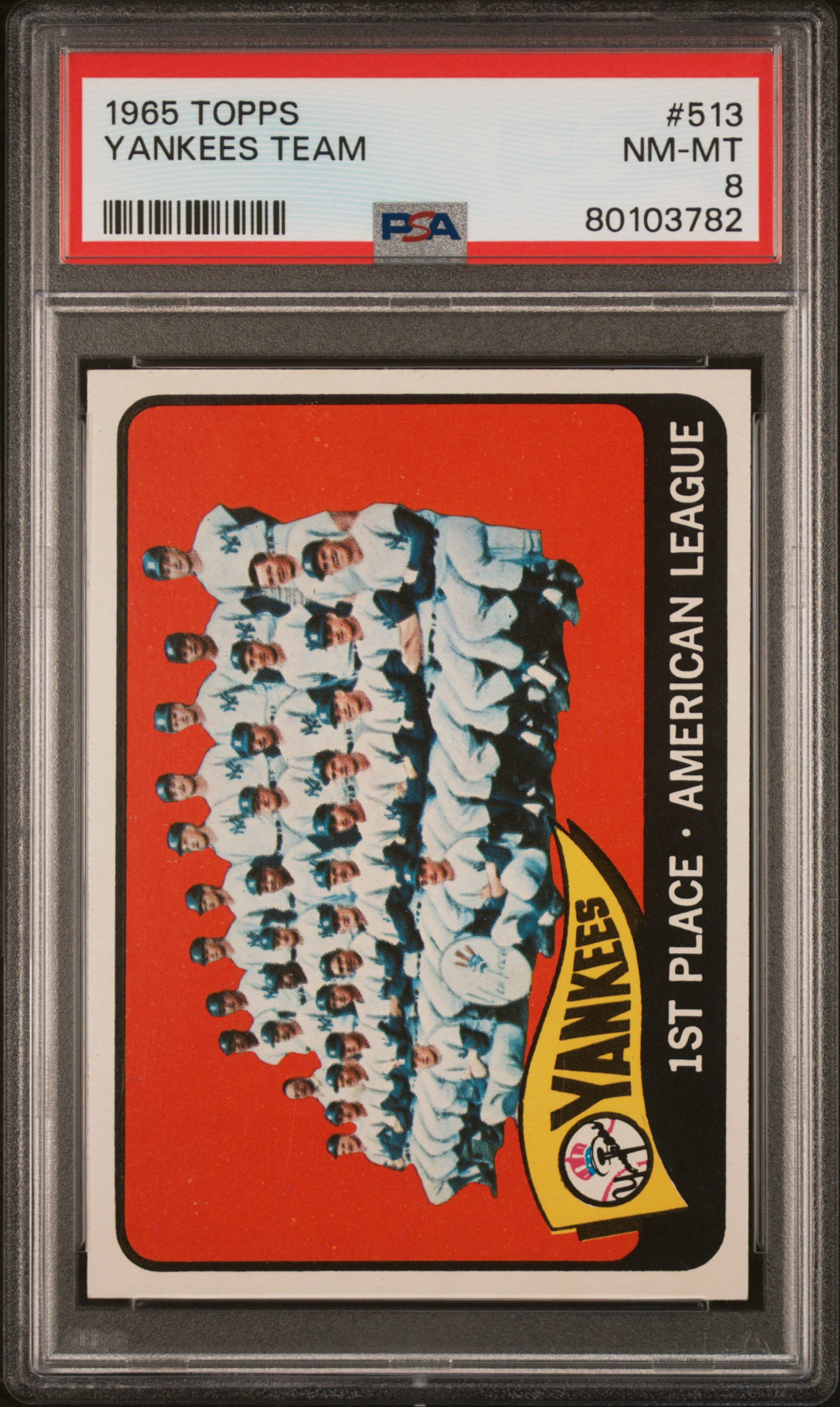 1965 Topps Yankees Team #513 PSA 8 NEW LABEL VINTAGE BASEBALL