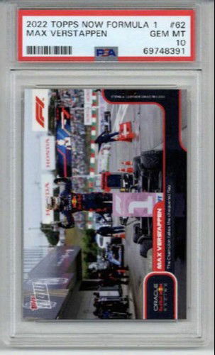 2022 TOPPS NOW FORMULA 1 CHAMPION TAKES CHEQUERED FLAG #62 MAX VERSTAPPEN PSA 10