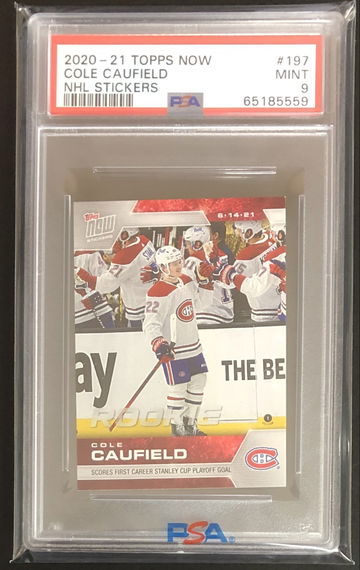 2020-21 Topps Now NHL Stickers /383 First Goal Cole Caufield RC PSA MINT 9 Pop 2 None Higher!