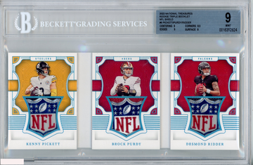2022 NATIONAL TREASURES PICKETT PURDY RIDDER RC BOOKLET NFL SHIELD 1 OF 1 BGS 9