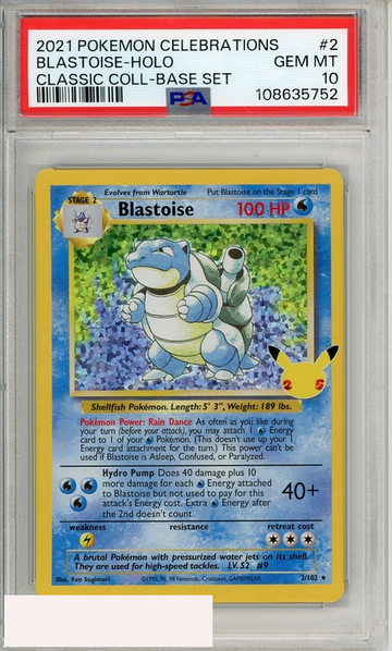 2021 PKMN CELEBRATIONS CLASSIC COLL BLASTOISE-HOLO #2 BASE SET PSA 10