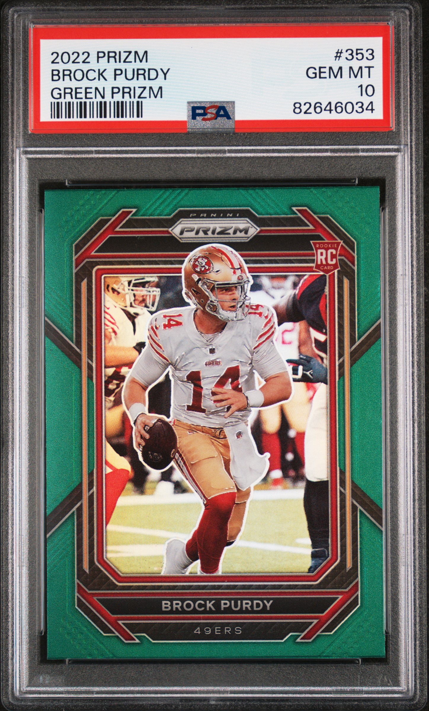 PSA 10 2022 Panini Prizm Brock Purdy Green Prizm Rookie RC #353