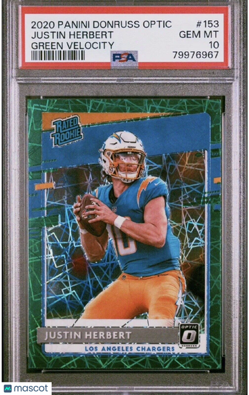 JUSTIN HERBERT 2020 Optic Green Velocity Rookie RC #153 PSA 10 CHARGERS