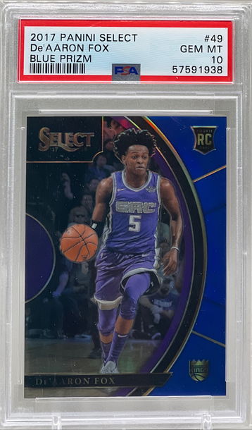 2017 Panini Select De’Aaron Fox Blue Prizm PSA 10 Gem Mint