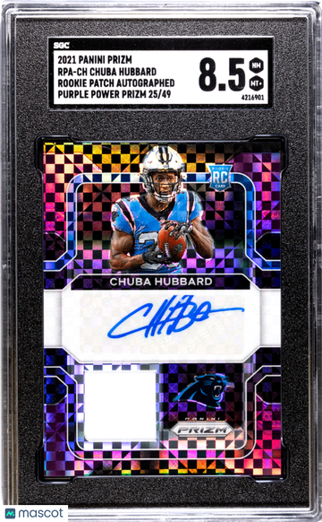 2021 Panini Prizm Chuba Hubbard #RPA-CH Rookie Patch Autograph Purple Power SGC 8.5