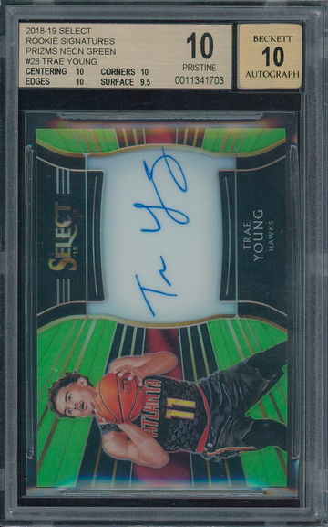 2018 Select Trae Young Rookie Signatures Prizm Neon Green BGS 10 Auto10