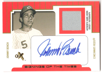 Johnny Bench 2004 Fleer EX Game Used Jersey Auto Autograph 72/72
