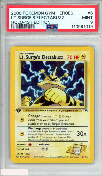 2000 POKEMON GYM HEROES LT SURGES ELECTABUZZ #6 HOLO 1ST EDITION PSA 9 MINT