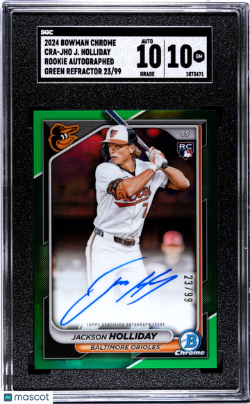 2024 Bowman Chrome Jackson Holliday #CRA-JHO Rookie Autograph Green Refractor SGC 10 Auto 10