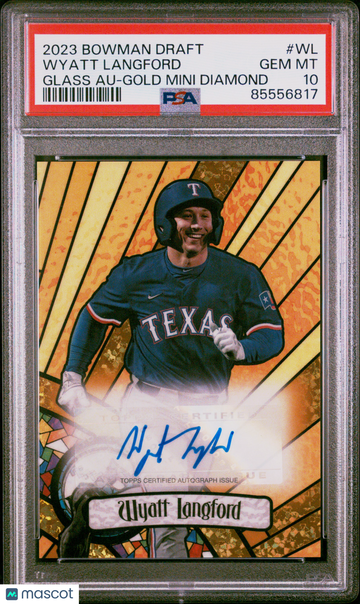 2023 Bowman Draft Bowman Glass Autograph Wyatt Langford #BGAWL Gold Mini Diamond PSA 10