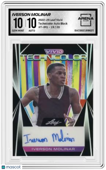 2023 2022-23 Leaf Vivid Iverson Molinar #T-IM1 Technicolor Auto Black /20 Arena Club 10 Auto 10
