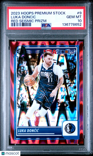 2023 Panini Hoops Premium Stock Luka Doncic #9 Red Seismic Prizm /199 PSA 10
