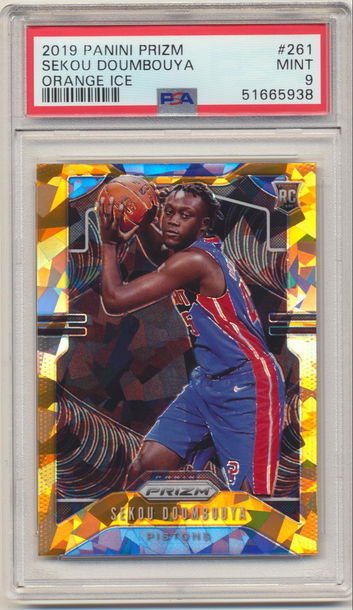 PSA 9 MINT SEKOU DOUMBOUYA 2019 PANINI PRIZM ORANGE ICE ROOKIE CARD #261 NETS RC