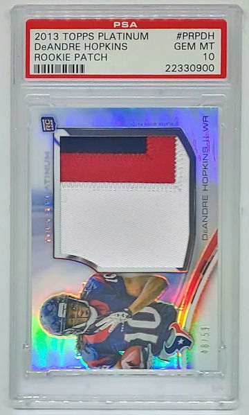 2013 TOPPS PLATINUM DEANDRE HOPKINS SP RC JUMBO 3-COLOR PATCH JERSEY #48/59 PSA 10 POP 1