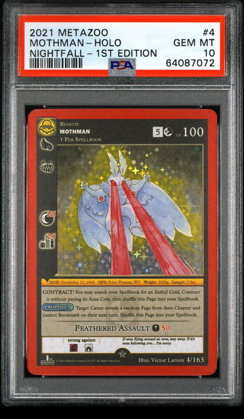 🦋🧨 2021 Metazoo Nightfall 1st Edition #4 ~ MOTHMAN FULL HOLO ~ PSA 10 GEM 👻💎