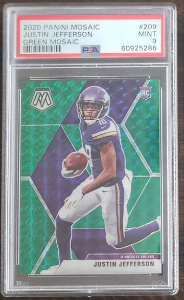 2020 Panini Mosaic Justin Jefferson Green Mosaic RC #209 PSA 9