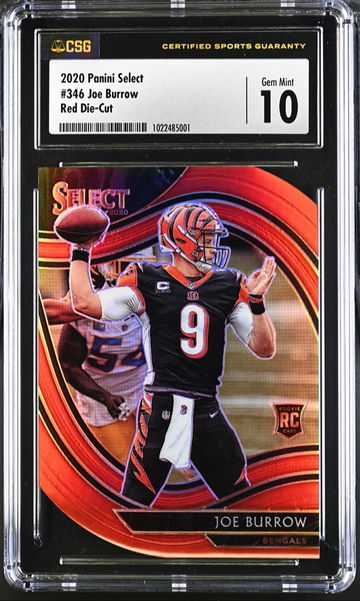 2020 Panini Select Joe Burrow Rookie Red Field Level Die Cut Prizm CSG 10