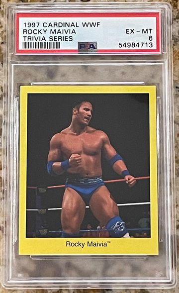 1997 Cardinal WWF Trivia Rocky Maivia The Rock Rookie RC PSA 6 (WWE)
