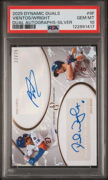 2025 Topps Dynamic Duals Dual Autographs Silver David Wright/Mark Vientos #9F /75 PSA 10